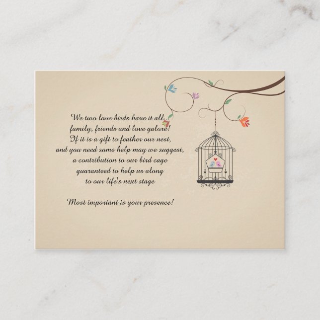 Aves amorosas Deseando tarjetas de jaula para aves (Anverso)