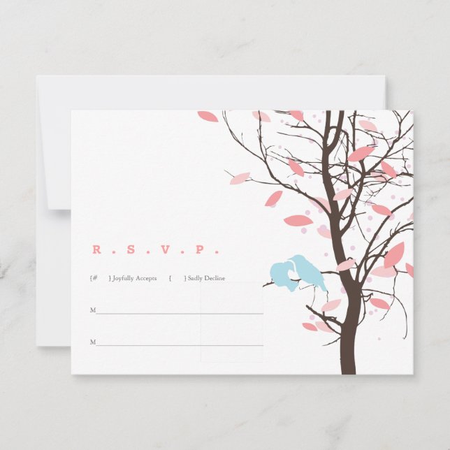 Aves amorosas en árbol RSVP - rosa y azul (Anverso)