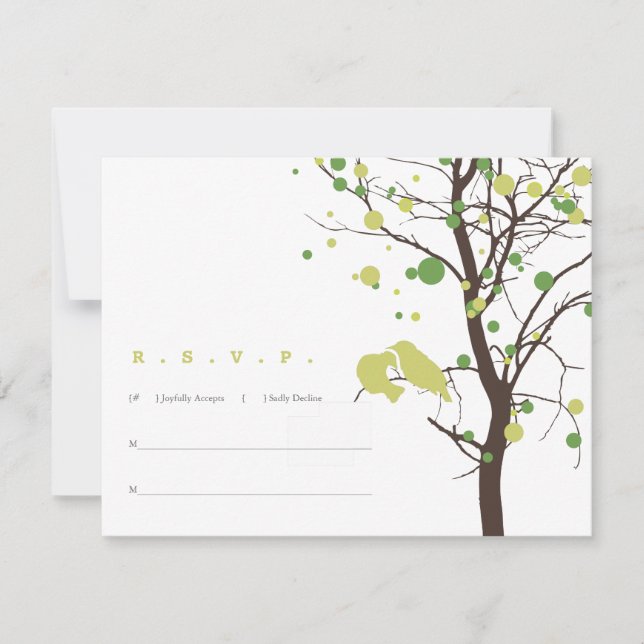 Aves amorosas en árbol RSVP - Verde y marrón (Anverso)