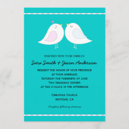 Aves amorosas en la invitación a la boda de fondo