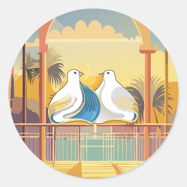 Aves amorosas en pegatinas del paraíso (Anverso)