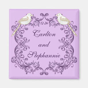 Aves amorosas: imán Boda morado/lavanda