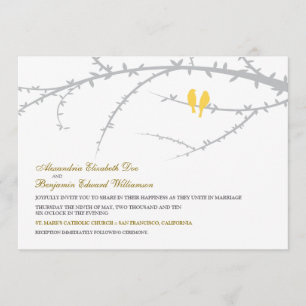Aves amorosas Invitación a la boda (amarillo)