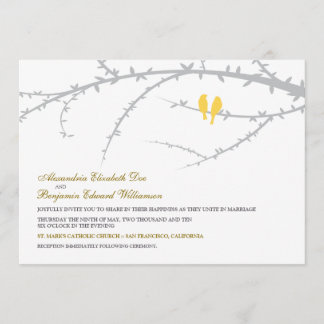 Aves amorosas Invitación a la boda (amarillo)