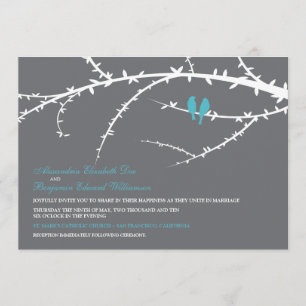 Aves amorosas Invitación a la boda (aqua)