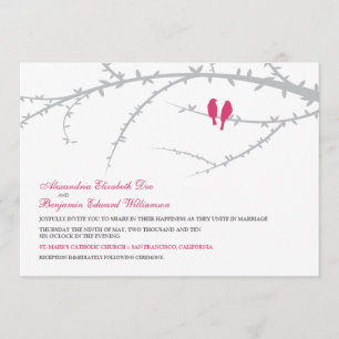 Aves amorosas Invitación a la boda (fuchsia)