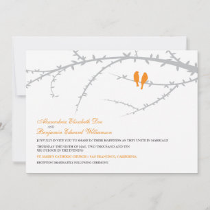 Aves amorosas Invitación a la boda (naranja)