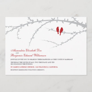 Aves amorosas Invitación a la boda (rojo)