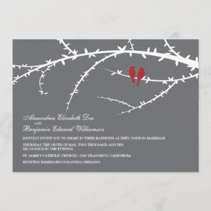 Aves amorosas Invitación a la boda (rojo)