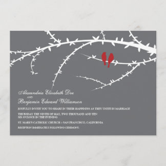 Aves amorosas Invitación a la boda (rojo)
