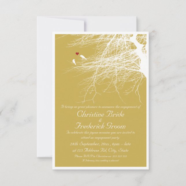 Aves amorosas, invitación de compromiso de 3.5"x5" (Anverso)