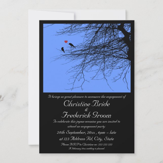 Aves amorosas, invitación de compromiso de 5"x7" (Anverso)