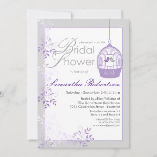 Aves amorosas Lilac Bridal Shower Invitaciones