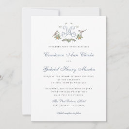 Aves amorosas "M" Invitación a la boda monograma