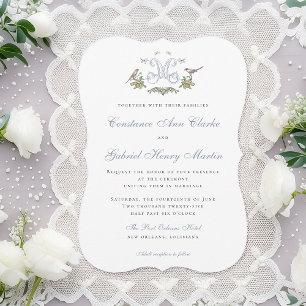 Aves amorosas "M" Invitación a la boda monograma