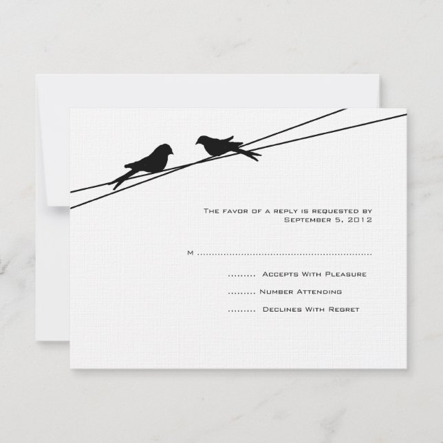 Aves amorosas negras y blancas en un cable RSVP (Anverso)