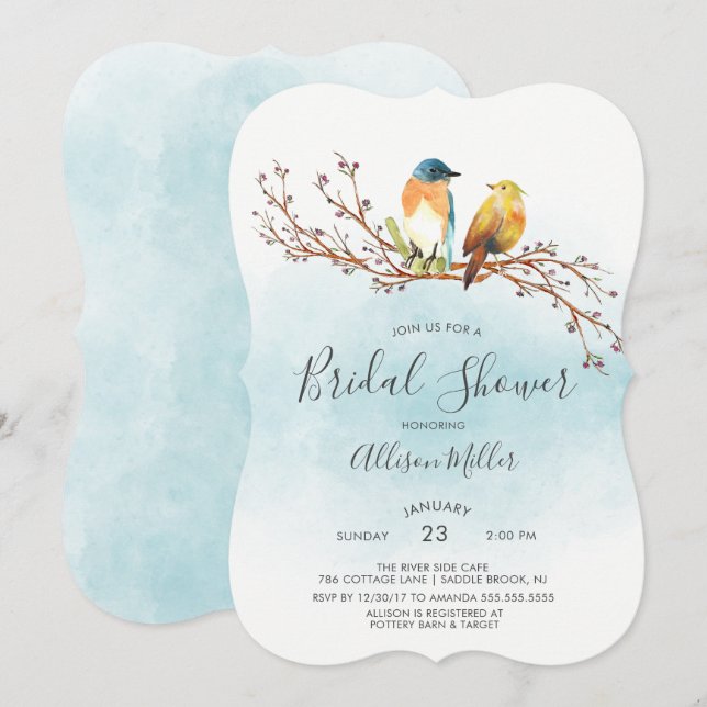 Aves amorosas Pareja Bridal Shower Invitación (Anverso / Reverso)