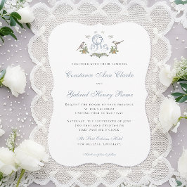 Aves amorosas "R" Invitación a matrimonio monogram