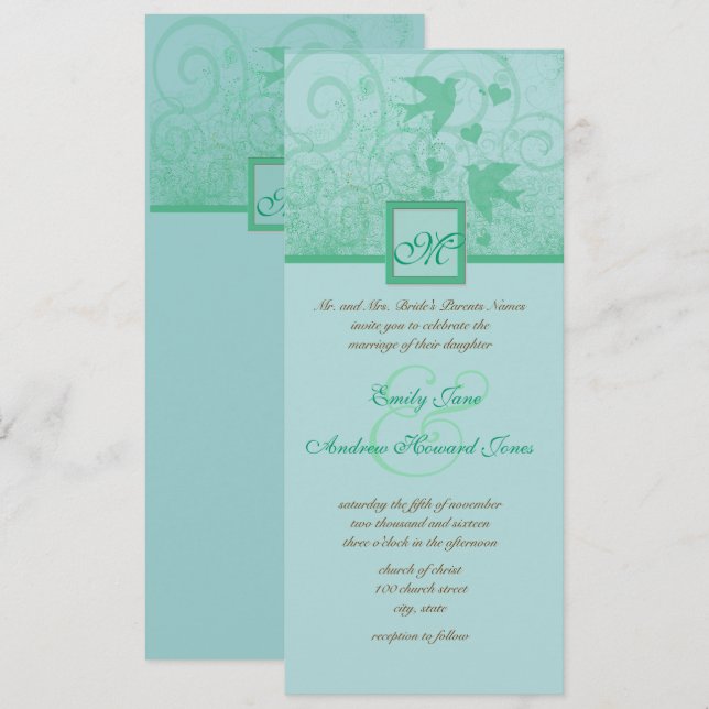 Aves amorosas voladoras Invitación a la boda (Anverso / Reverso)