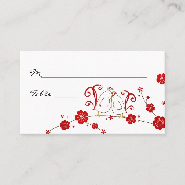 Aves amorosos y flores de cerezo Tarjetas Place (Anverso)