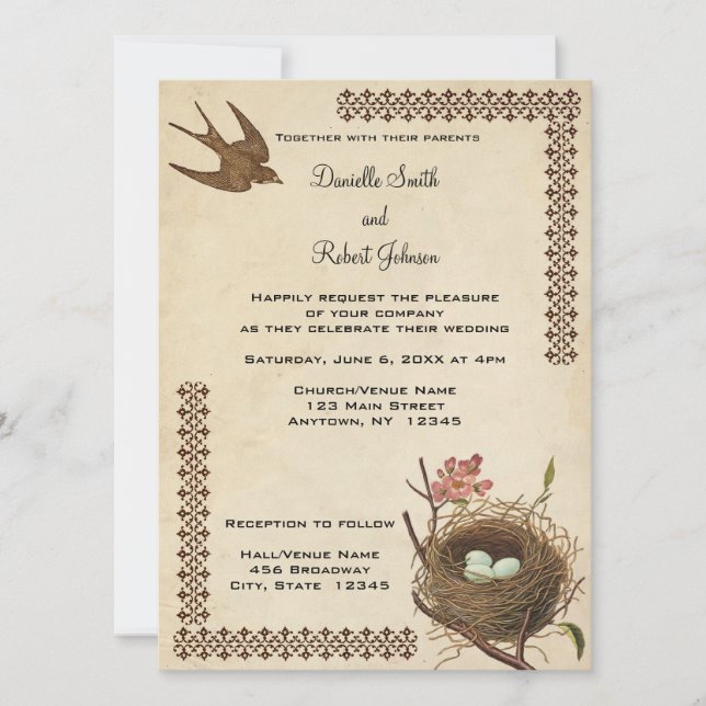 Aves antiguas Nest Invitación a matrimonio persona (Anverso)