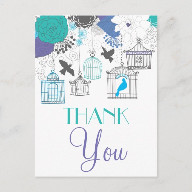 Aves antiguas y flores gracias postal (Anverso)