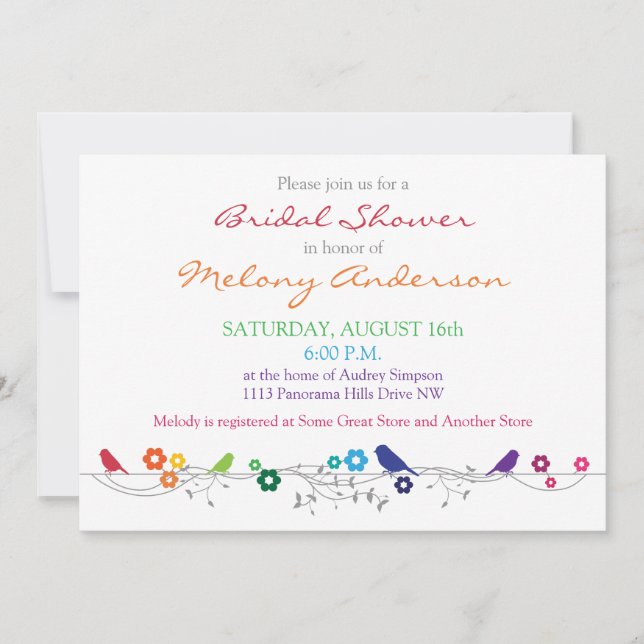 Aves arcoiris Flores Invitación a la ducha de novi (Anverso)