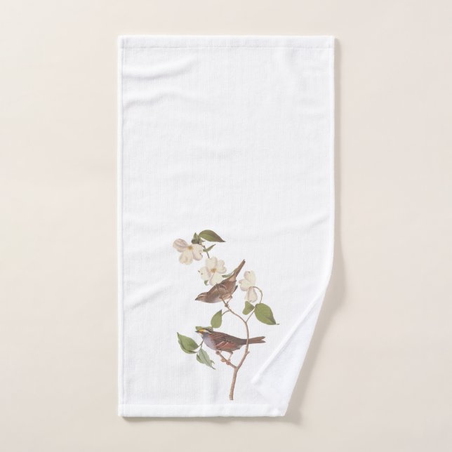 Aves Audubónicas de espadín blanco con flores (Toalla de mano)