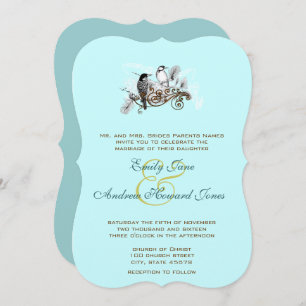 Aves azules de amor vintage Invitación a la boda