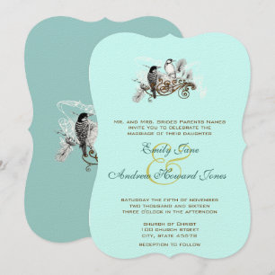 Aves azules de amor vintage Invitación a la boda