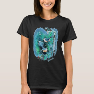 Aves azules de invierno pintadas con camiseta de t
