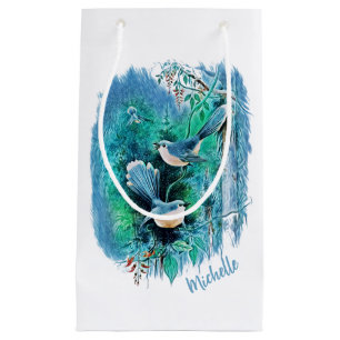 Aves azules de invierno pintando una pequeña bolsa