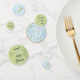 Aves azules de oro de Confetti de Baby Shower