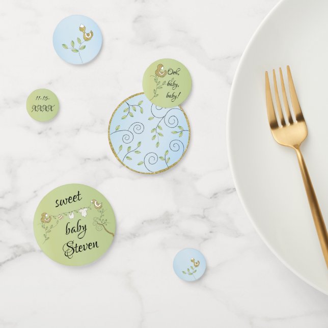 Aves azules de oro de Confetti de Baby Shower (Grupo)