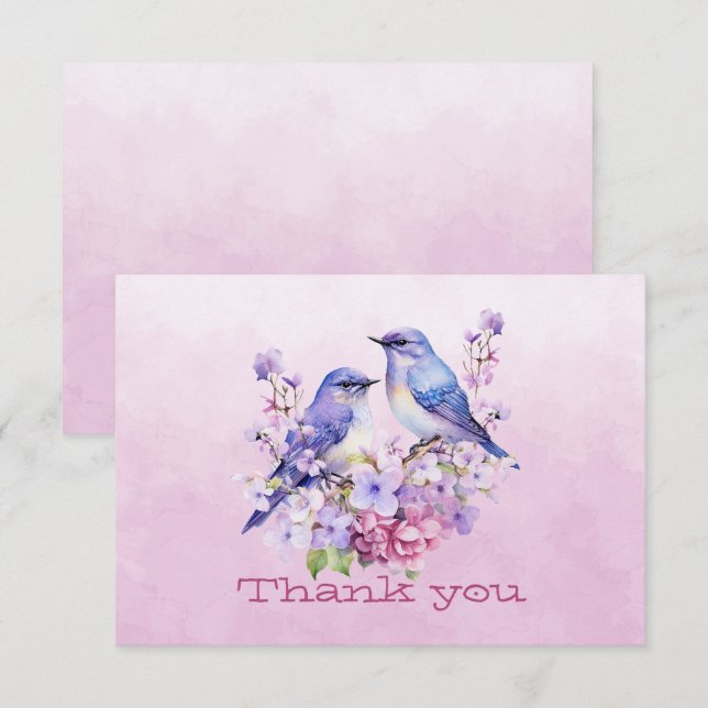 Aves Azules En Flores Rosa (Anverso / Reverso)