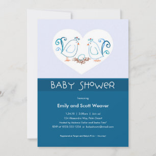 Aves Azules y Ducha Nest Baby Invitaciones