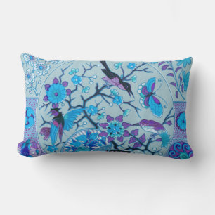 Aves azules y mariposas almohada azul lumbar