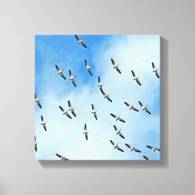 Aves blancas en la impresión de lienzo de vuelo (Anverso)