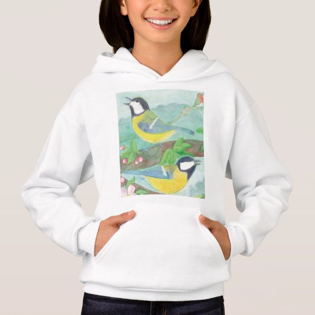 Aves cantando en una rama de árbol floreciente (Anverso)