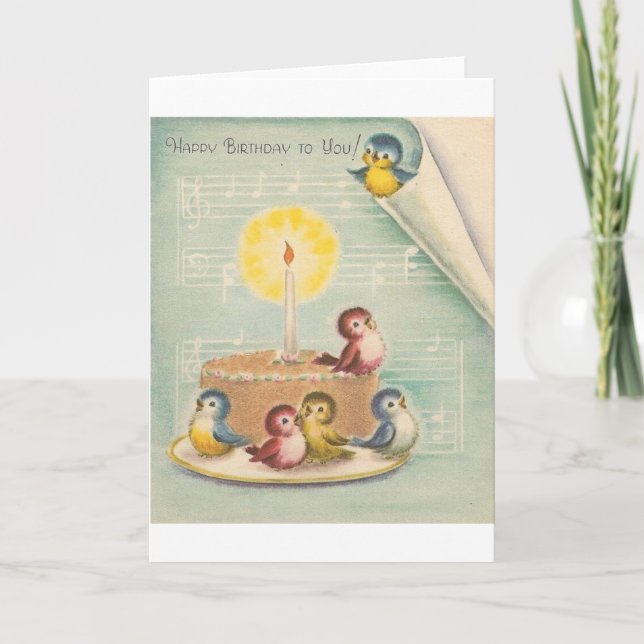 Aves cantantes de época y tarjeta de cumpleaños pa (Anverso)