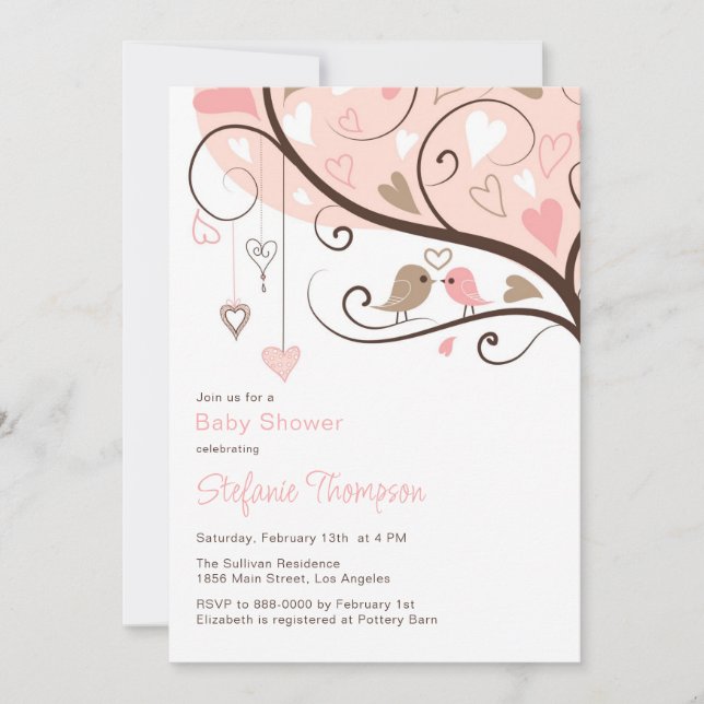 Aves caprichosas es una invitación Chica a Baby Sh (Anverso)