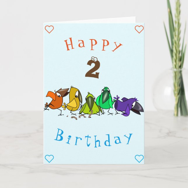 Aves coloridas con tarjeta de cumpleaños para bebé (Anverso)