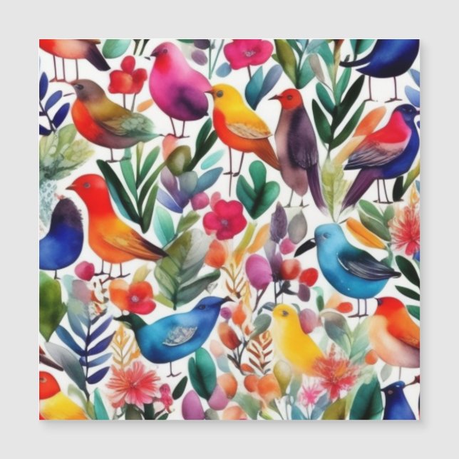 Aves coloridas y flores Invitación (Anverso)