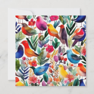 Aves coloridas y flores Invitación