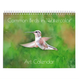 Aves comunes en el calendario de arte acuarela