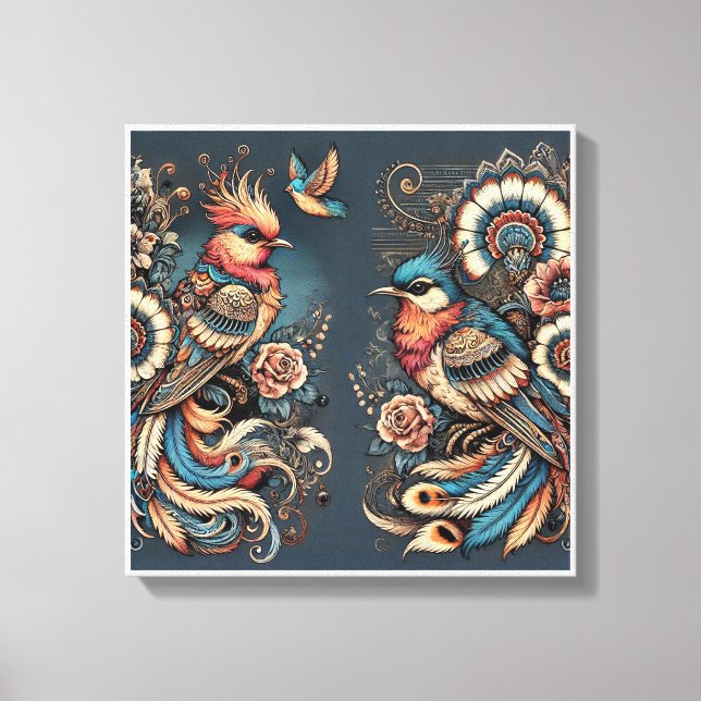 Aves con elegancia bohemia en el muro de arte de l (Anverso)
