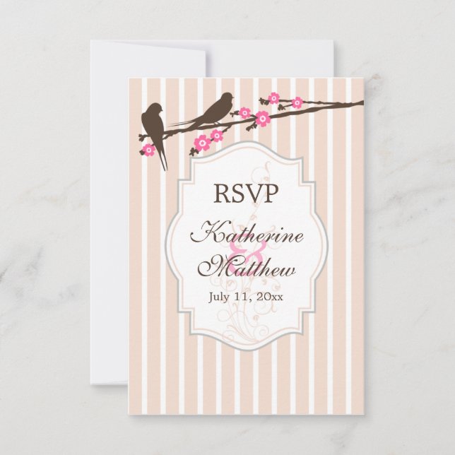 Aves con flores Sakura RSVP / Tarjetas de respuest (Anverso)