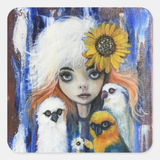 Aves con lindos pegatinas chicas cuadrados