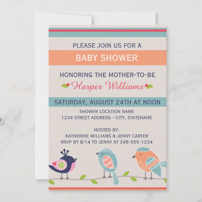 Aves Cutas - Invitación a Baby Shower (Anverso)