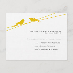Aves de amor amarillas y blancas en un cable RSVP